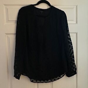 Talbots Black Blouse with Sheer Polka Dot Sleeves